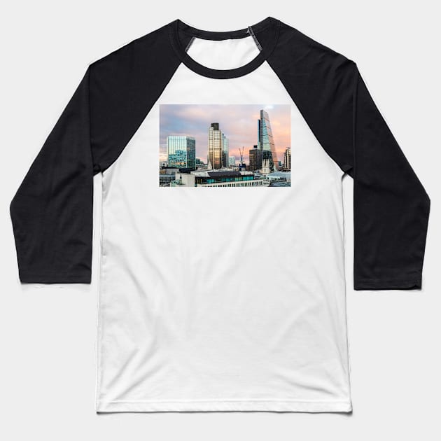 City of London Evening Skyline Baseball T-Shirt by GrahamPrentice